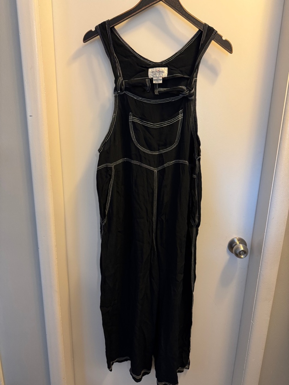 Black Stitched Overalls Wide Leg